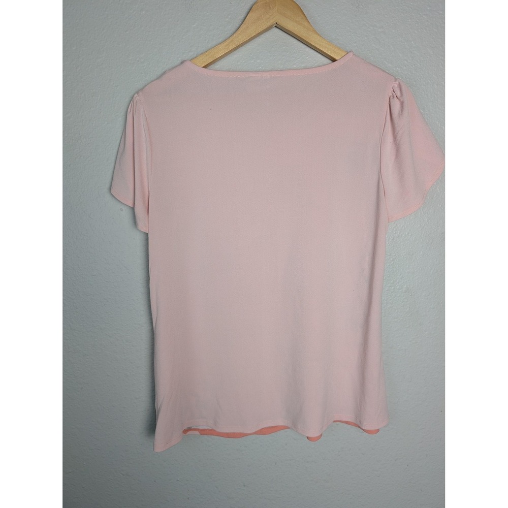 ELLE T-Shirt Womens M Pink Floral Scoop Neck Flutter Sleeve Jersey Stretch - Picture 4 of 6